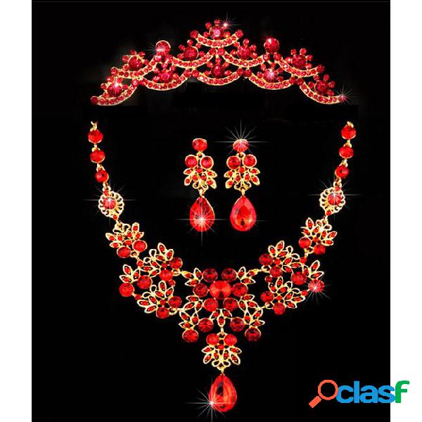 Bridal wedding party red golden color alloy pendant necklace