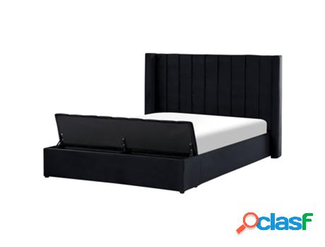 Cama Con Somier BELIANI De Terciopelo Negro 160 X 200 Cm