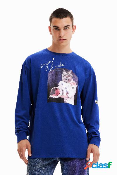 Camiseta oversize gato astronauta - BLUE - S