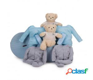 Canastilla bebé casual gemelos azul