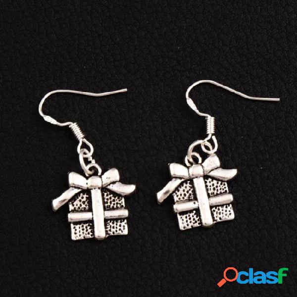 Christmas gift box with ribbon bow earrings 925 silver fish
