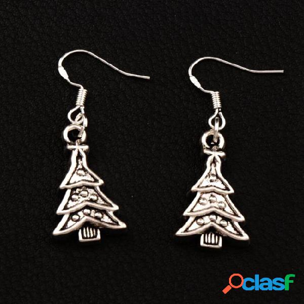 Christmas tree triangular leaves earrings 925 silver fish