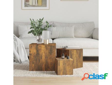 Conjunto de 3 Muebles de Apoyo VIDAXL (Marrón - Madera