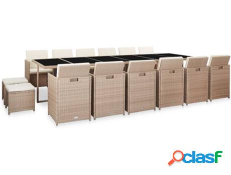 Conjunto de Comedor Jardín VIDAXL (Beige - Poli Ratán -
