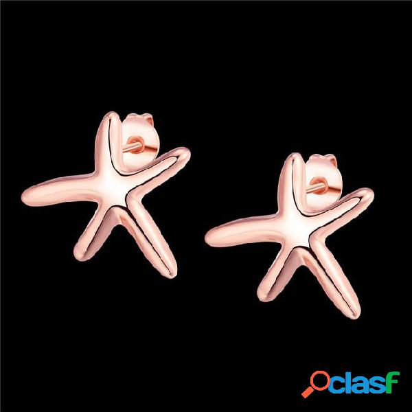 Cute design real 18k rose gold plated starfish stud earrings