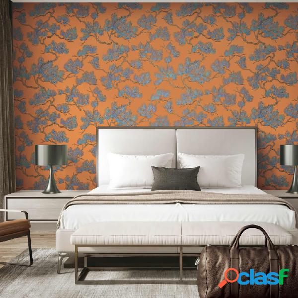 DUTCH WALLCOVERINGS Papel de pared pino azul y naranja