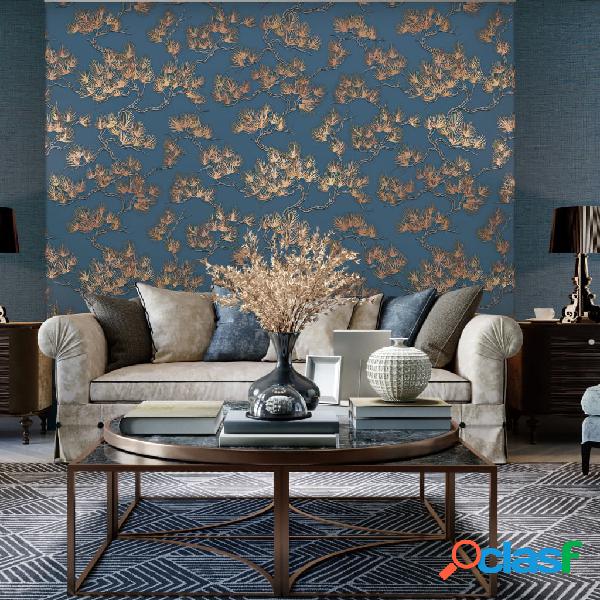 DUTCH WALLCOVERINGS Papel de pared pino dorado y azul