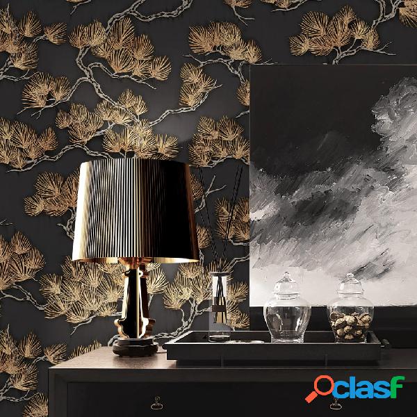 DUTCH WALLCOVERINGS Papel de pared pino negro y dorado