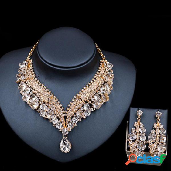 Excellent pink blue yellow crystals jewelry 2 pieces sets