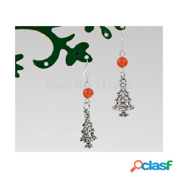 Fashion antique silver cute christmas tree &orange opal bead