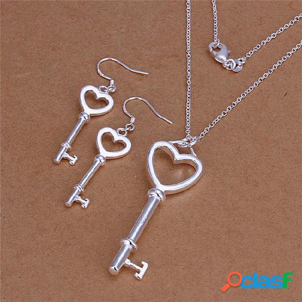 Fashion jewelry set 925 sterling silver heart key pendant