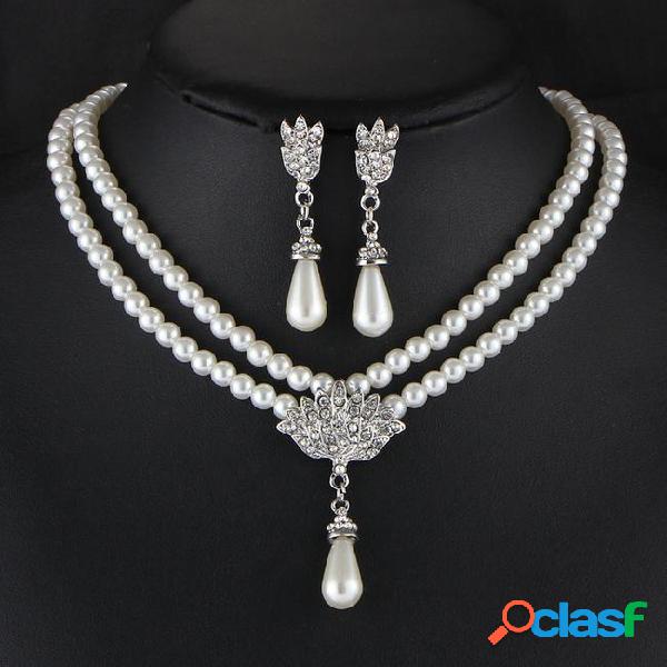 Fashion simulated pearl jewelry sets women wedding bridal