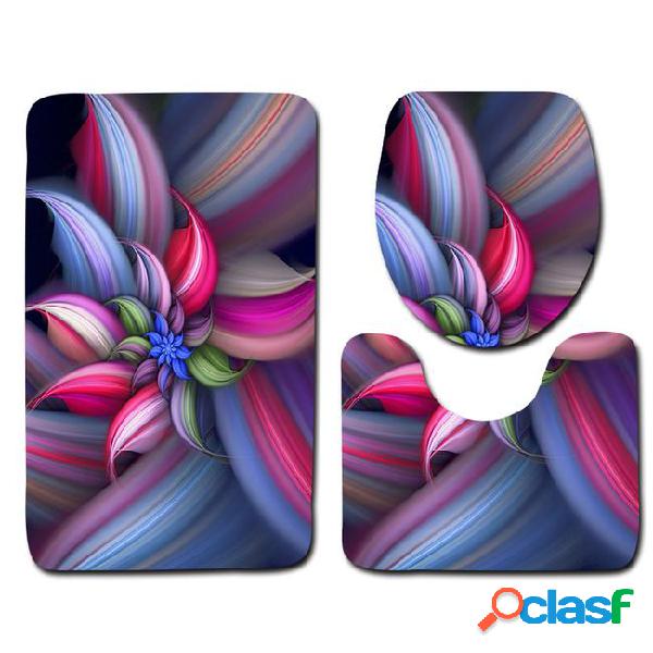 Flower printed 3pcs mats for bathroom and toilet washable