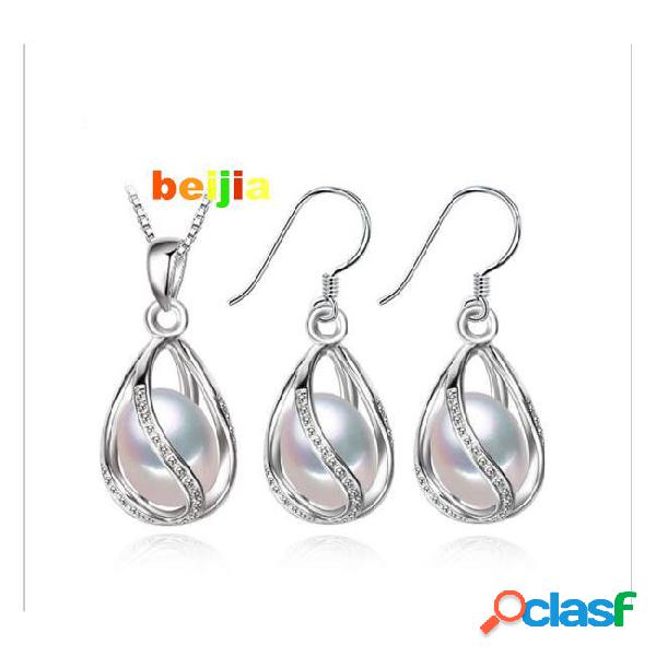 Free shipping flower pearl cage jewelry set,natural pearl