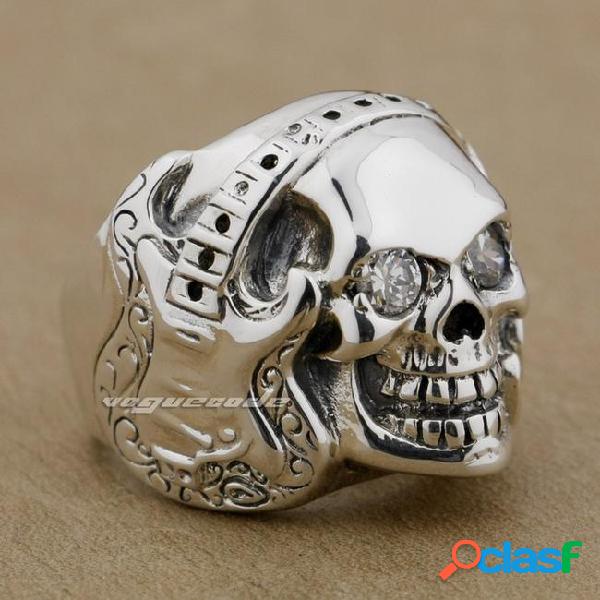 Guitar music skull 925 sterling silver clear eyes stone mens
