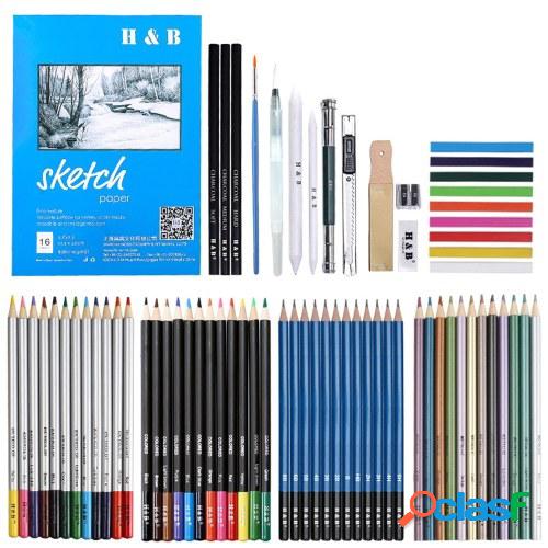 H&B 74pcs / set Professional Drawing Kit Sketch Pencils Art