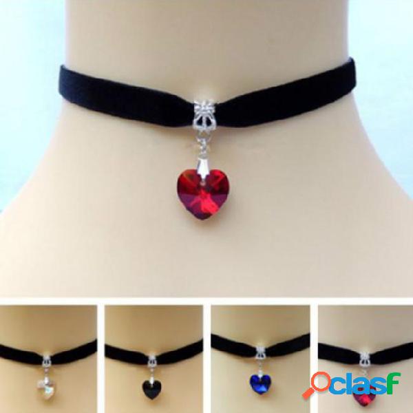 Heart crystal choker necklace goth vintage gothic velvet