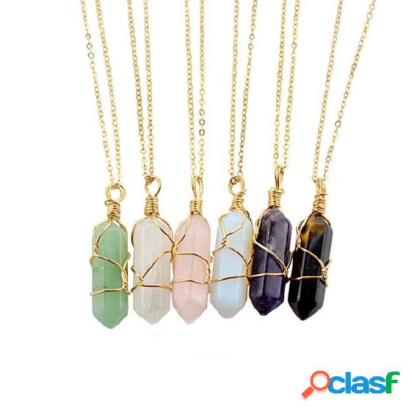 Hexagon shape chakra natural stone healing point pendants