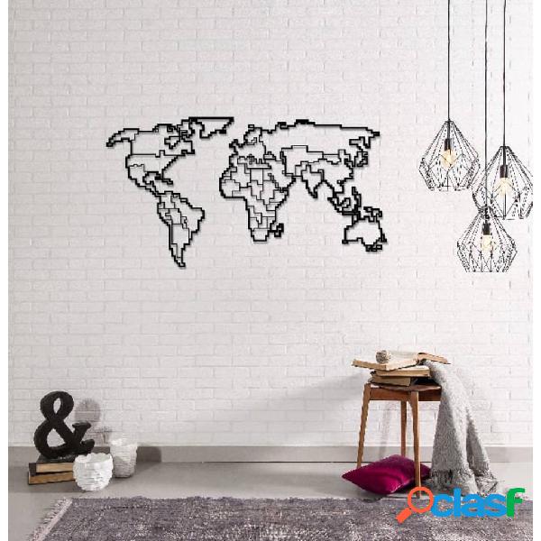 Homemania Decoración de pared mapa del mundo 11 metal negro