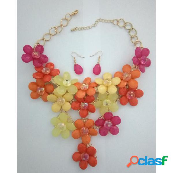 Hot flower acrylic beads necklace&earring set large size