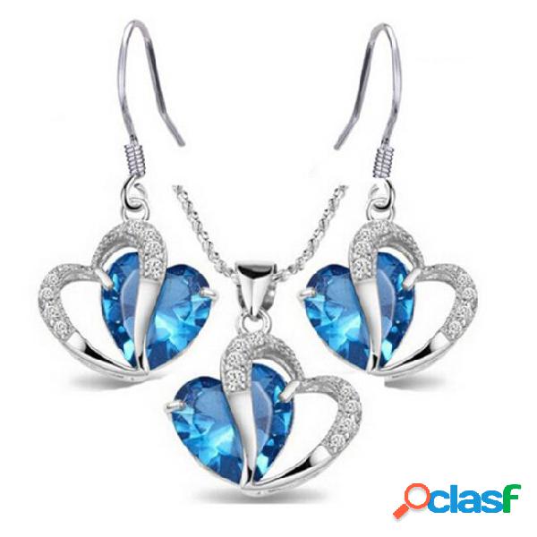 Hot gift!18k white gold plated womens jewelry sets blue