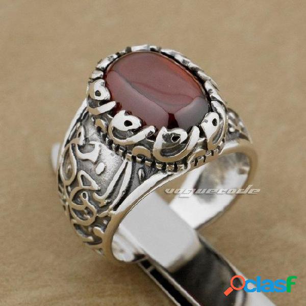 Huge red cz stone 925 sterling silver decorative pattern
