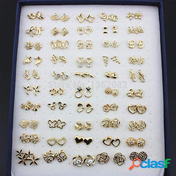Jewelry wholesale 50pairs mixed style gold color crystal