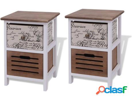 Juego de 2 Mesitas de Noche VIDAXL (Multicolor - Madera -