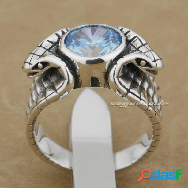 King cobra snake 925 sterling silver ring blue sapphire cz