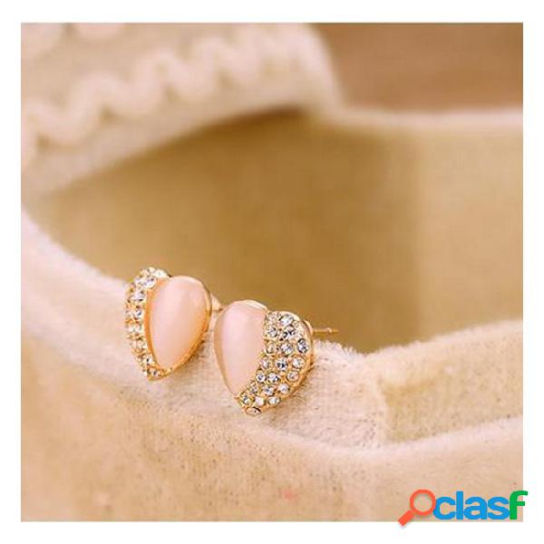 Korean fashion trendy jewelry cute peach heart opal earrings