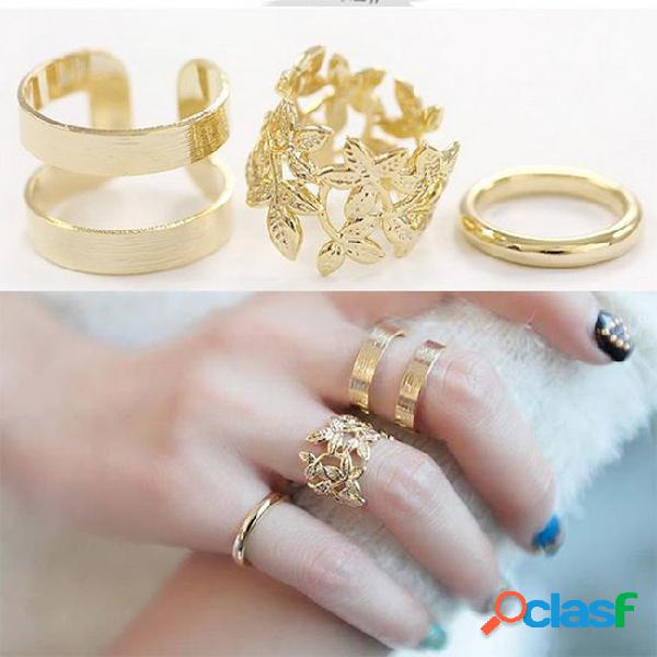 Korean women 3pcs/set knuckle ring silver gold leaf band