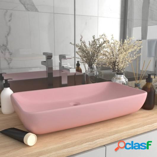 Lavabo de lujo rectangular de cerámica rosa mate 71x38 cm