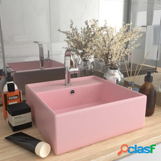 Lavabo lujoso cuadrado rebosadero cerámica rosa mate 41x41