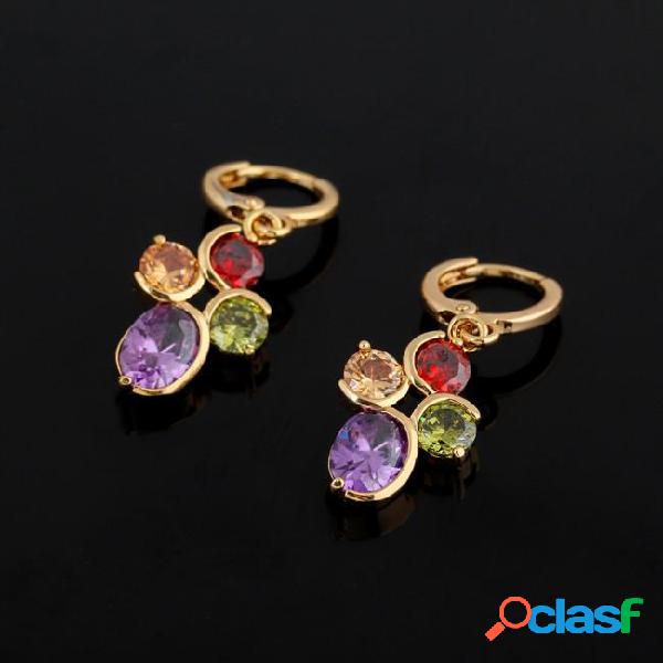 Lovely colorful rhinestone crystal gold filled stud earrings