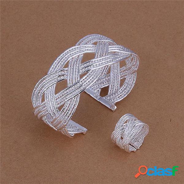 Low price 925 sterling silver woven bangles & ring fashion