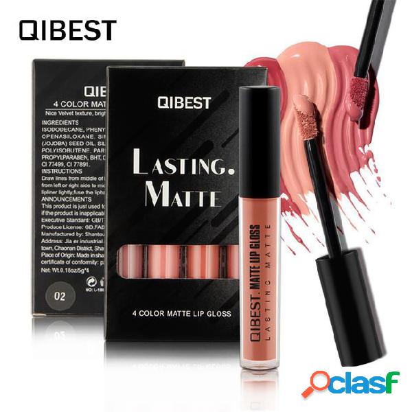 Matte liquid lipstick set qibest 4 colors waterproof long