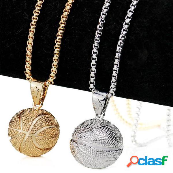 Men basketball pendant necklace gold stainless steel chain