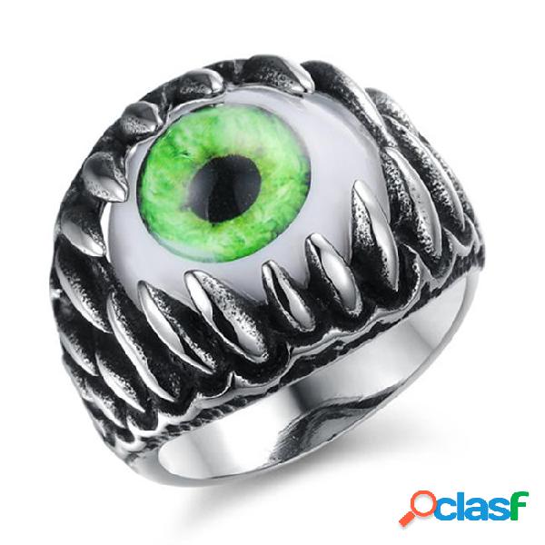 Mens stainless steel gothic dragon claw devil green eye