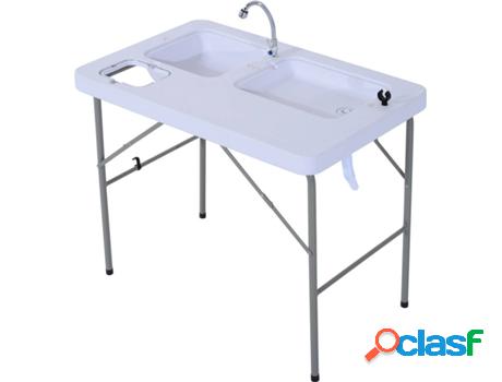 Mesa Portátil OUTSUNNY Grifo y 2 Lavabos (101x66x81 cm)