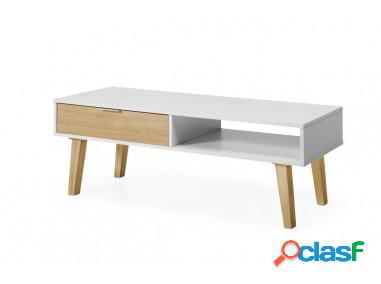 Mesa de centro con 1 cajón 2273 Blanco/Roble - Mesas de