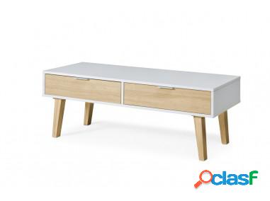Mesa de centro con 2 cajones 2274 Blanco/Roble - Mesas de