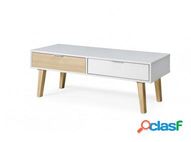 Mesa de centro con 2 cajones 2279 Blanco/Roble - Mesas de