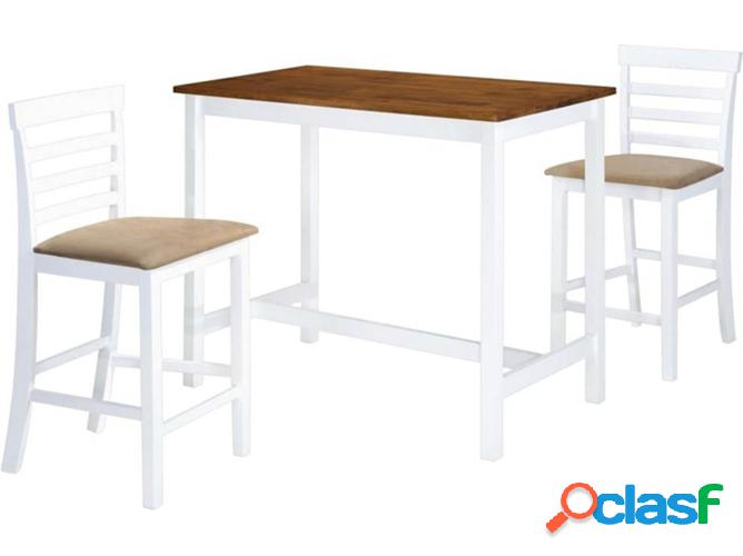 Mesa y Sillas bar VIDAXL madera maciza marrón y blanco (3