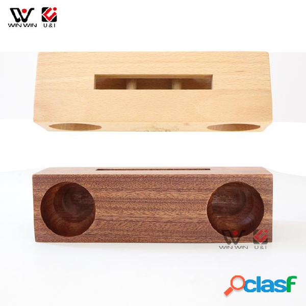 Mobile cell phone holder speaker amplifier solid wood