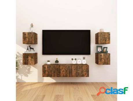 Mueble de TV VIDAXL de Pared 8 Piezas (Marrón - Madera