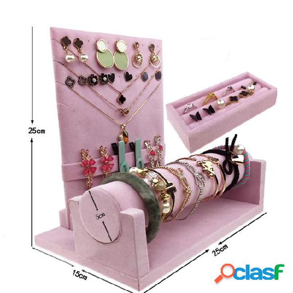 Multi-function velvet jewelry storage display stand necklace