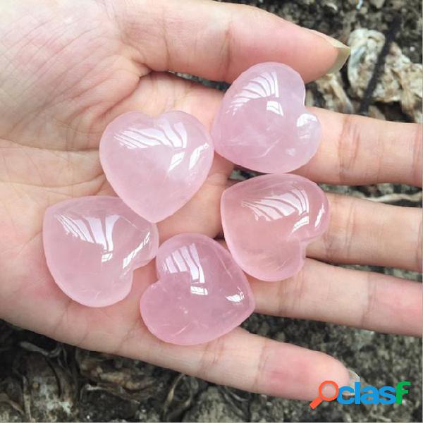 Natural rose quartz heart shaped pink crystal carved palm