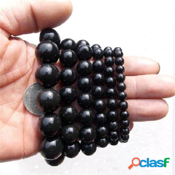 Natural stone needle beads bracelets 6mm 8mm 10mm 12mm black