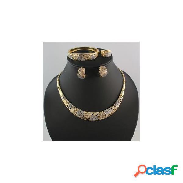 New african 18k gold plated statement necklace earrings