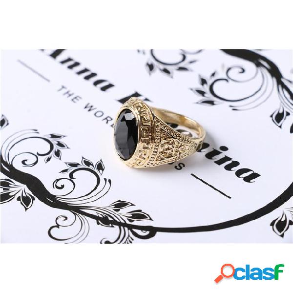 New mens rings black precious stones real gold plated ring